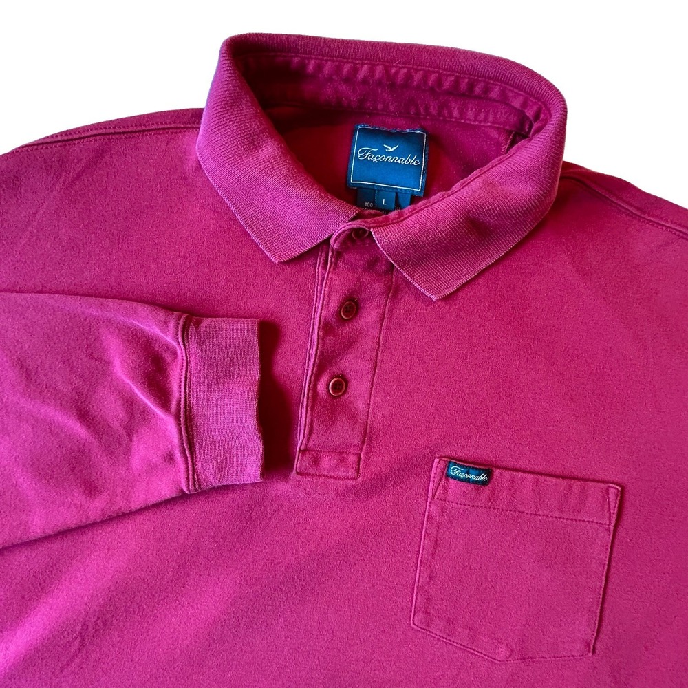 Faconnable Mens Long Sleeve Polo Shirt Red Cotton Pocket Large MF 917963